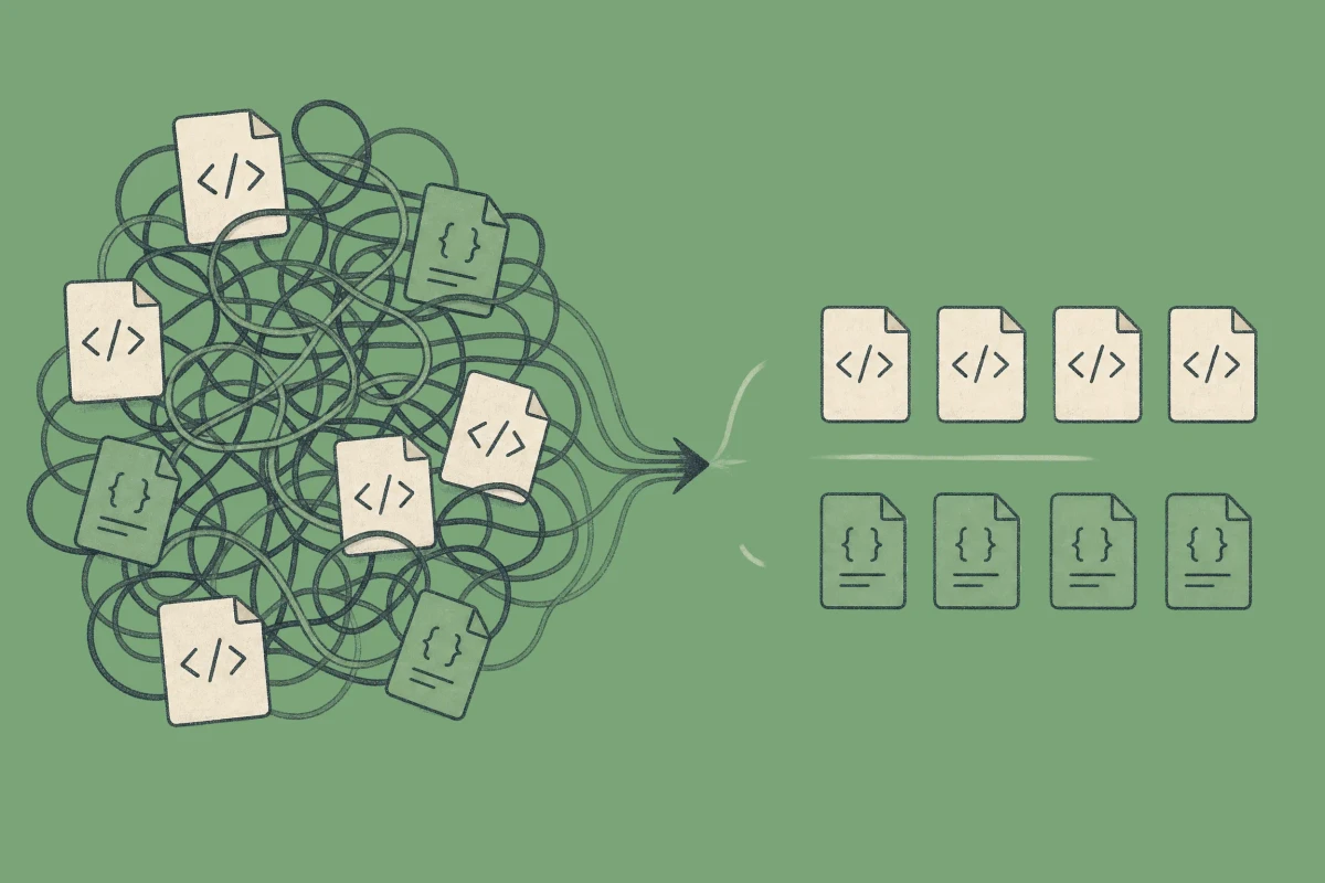 Illustration of tangled render-blocking resources being organized into an efficient loading sequence