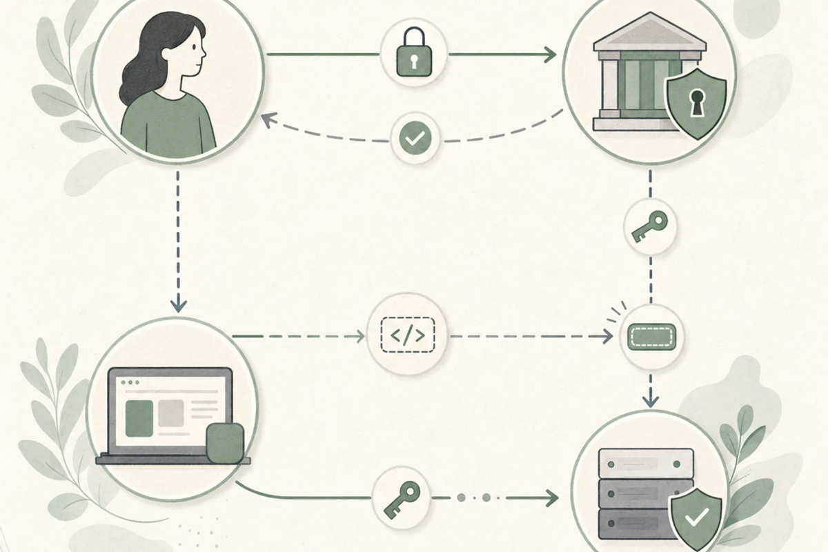 Visualization of OAuth 2.0 authorization flow showing the exchange of code for access tokens