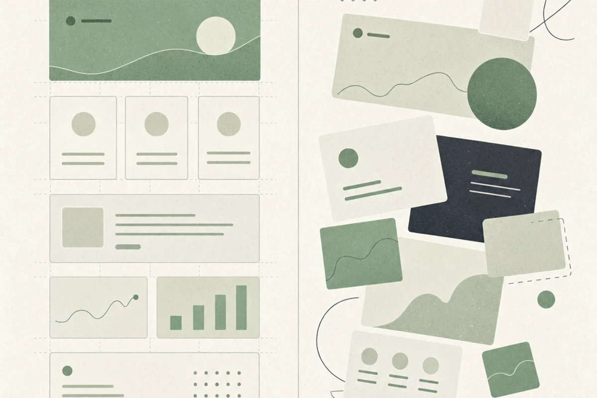 Comparison between structured grid layout and free-form positioning in web design